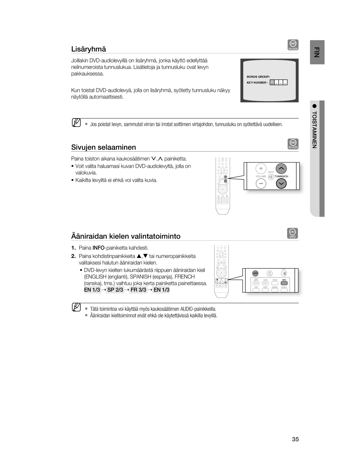 Samsung HT-X810R/XEE manual Lisäryhmä, Ääniraidan kielen valintatoiminto 