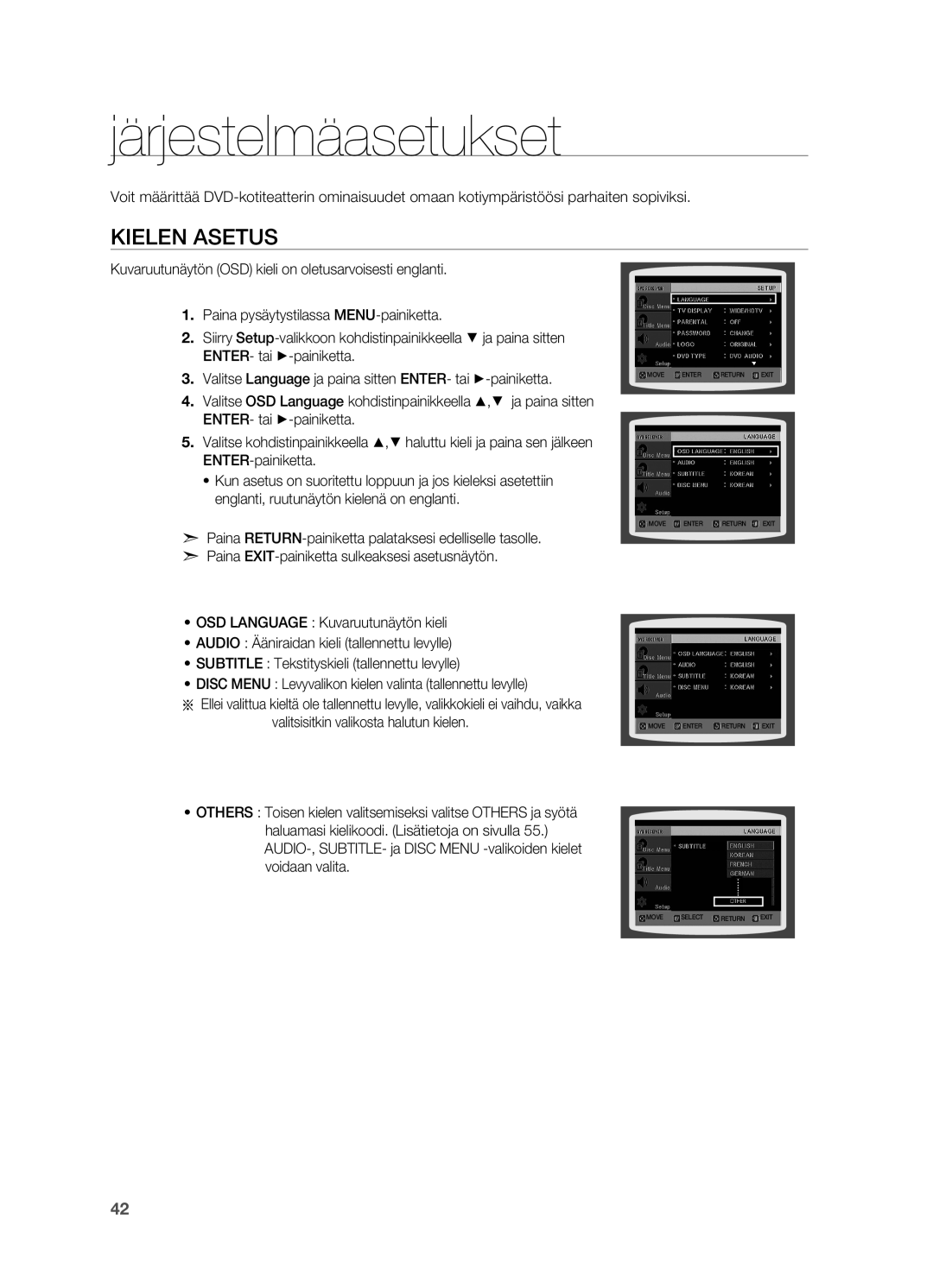 Samsung HT-X810R/XEE manual Järjestelmäasetukset, Kielen asetus 