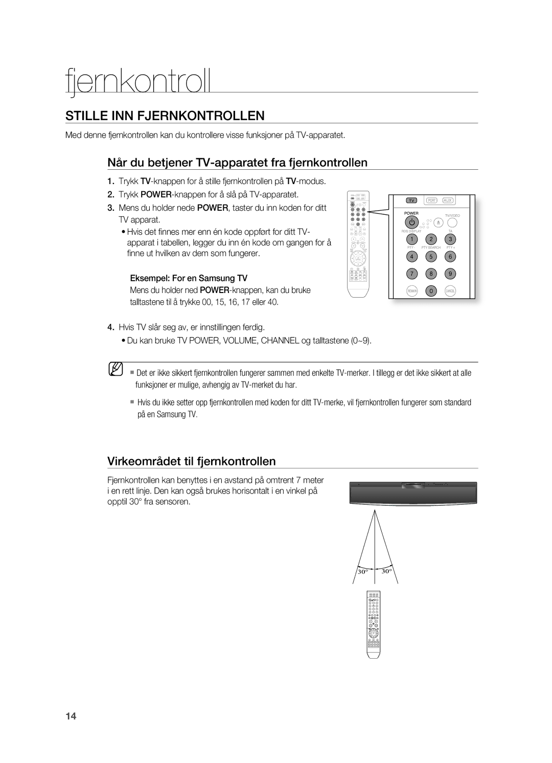 Samsung HT-X810R/XEE manual Stille INN fJERNKONTROLLEN, Når du betjener TV-apparatet fra fjernkontrollen 