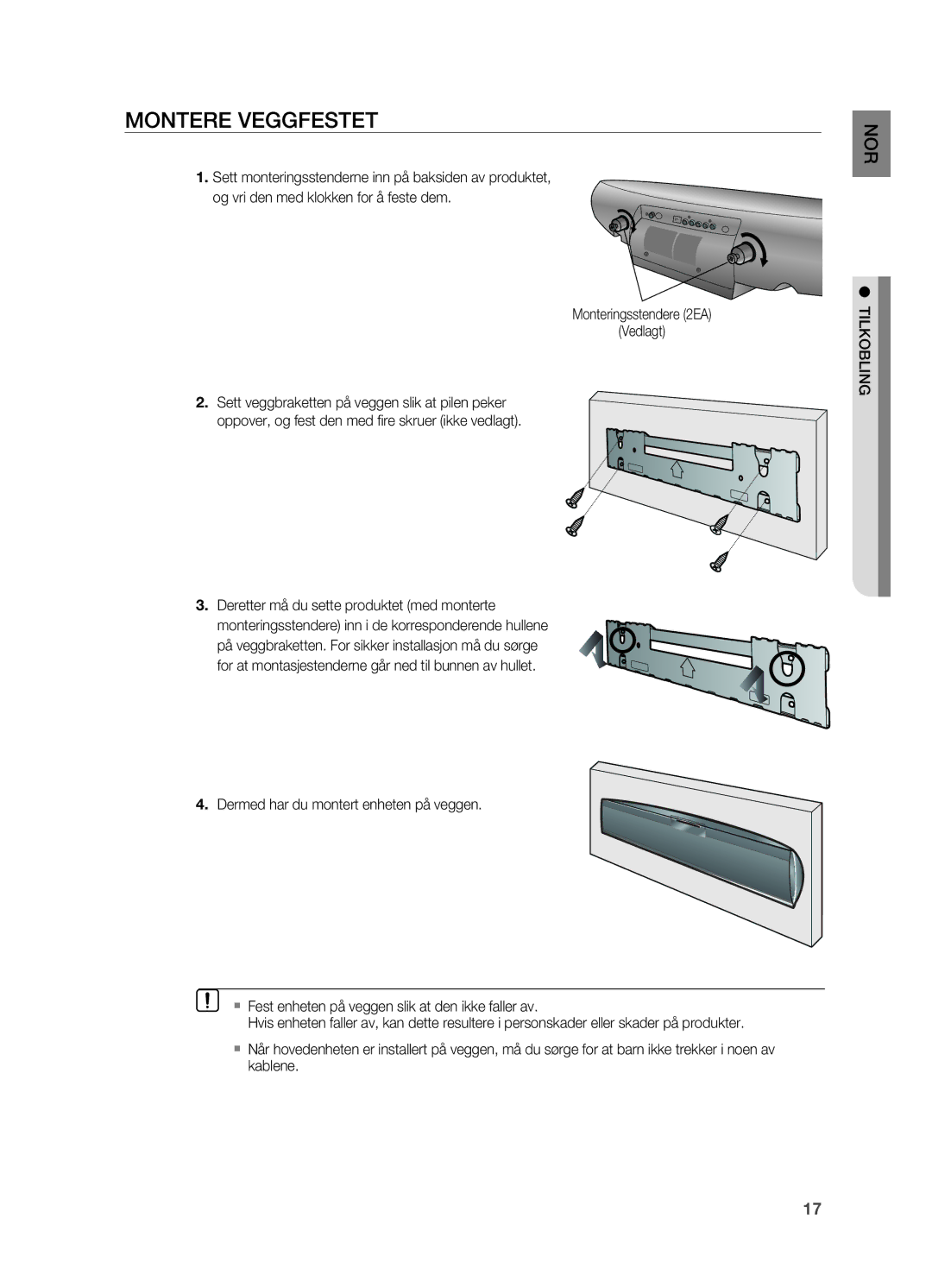 Samsung HT-X810R/XEE manual Montere VEggfESTET, TILKOBLINg 