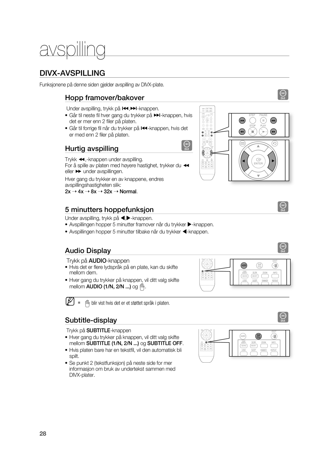 Samsung HT-X810R/XEE manual DIVX-AVSPILLINg 