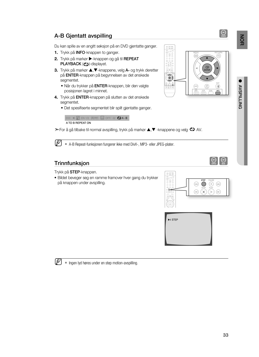 Samsung HT-X810R/XEE manual Trinnfunksjon 