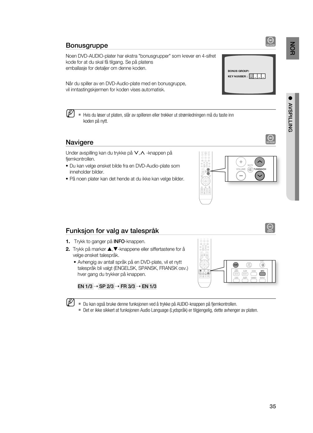 Samsung HT-X810R/XEE manual Bonusgruppe, Funksjon for valg av talespråk 