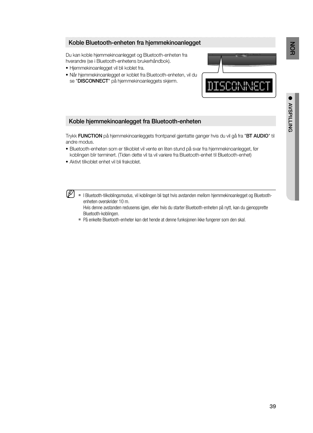 Samsung HT-X810R/XEE manual Koble Bluetooth-enheten fra hjemmekinoanlegget 