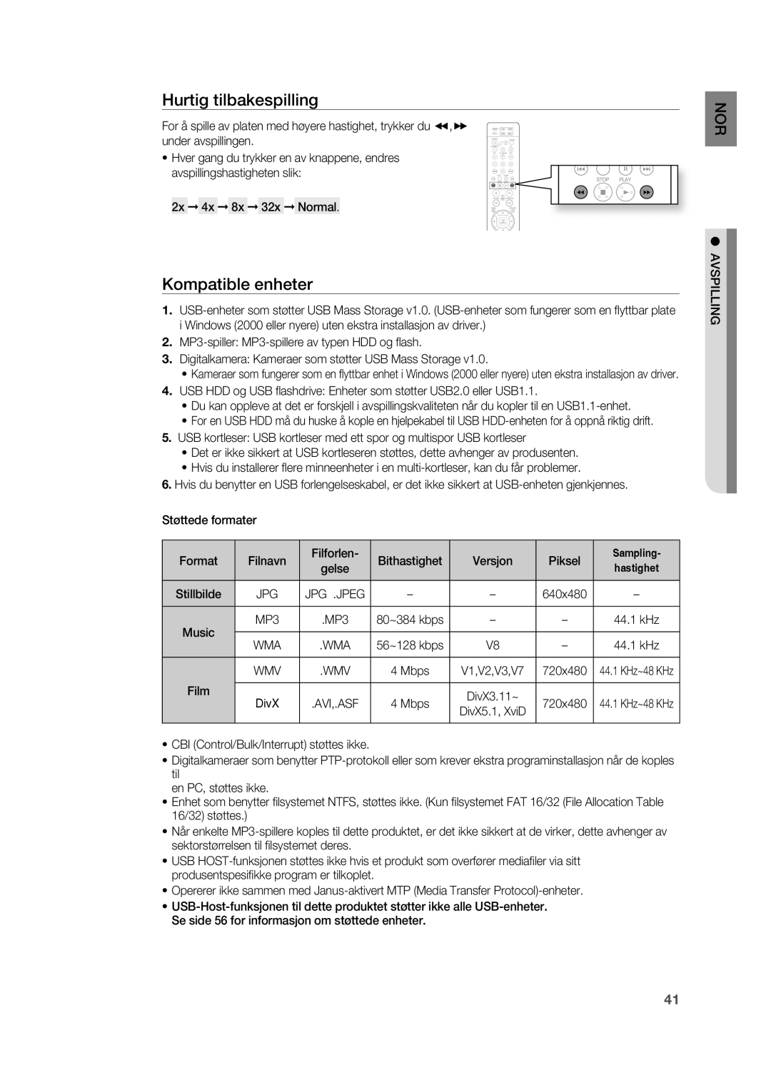 Samsung HT-X810R/XEE manual Hurtig tilbakespilling, Kompatible enheter, Film 