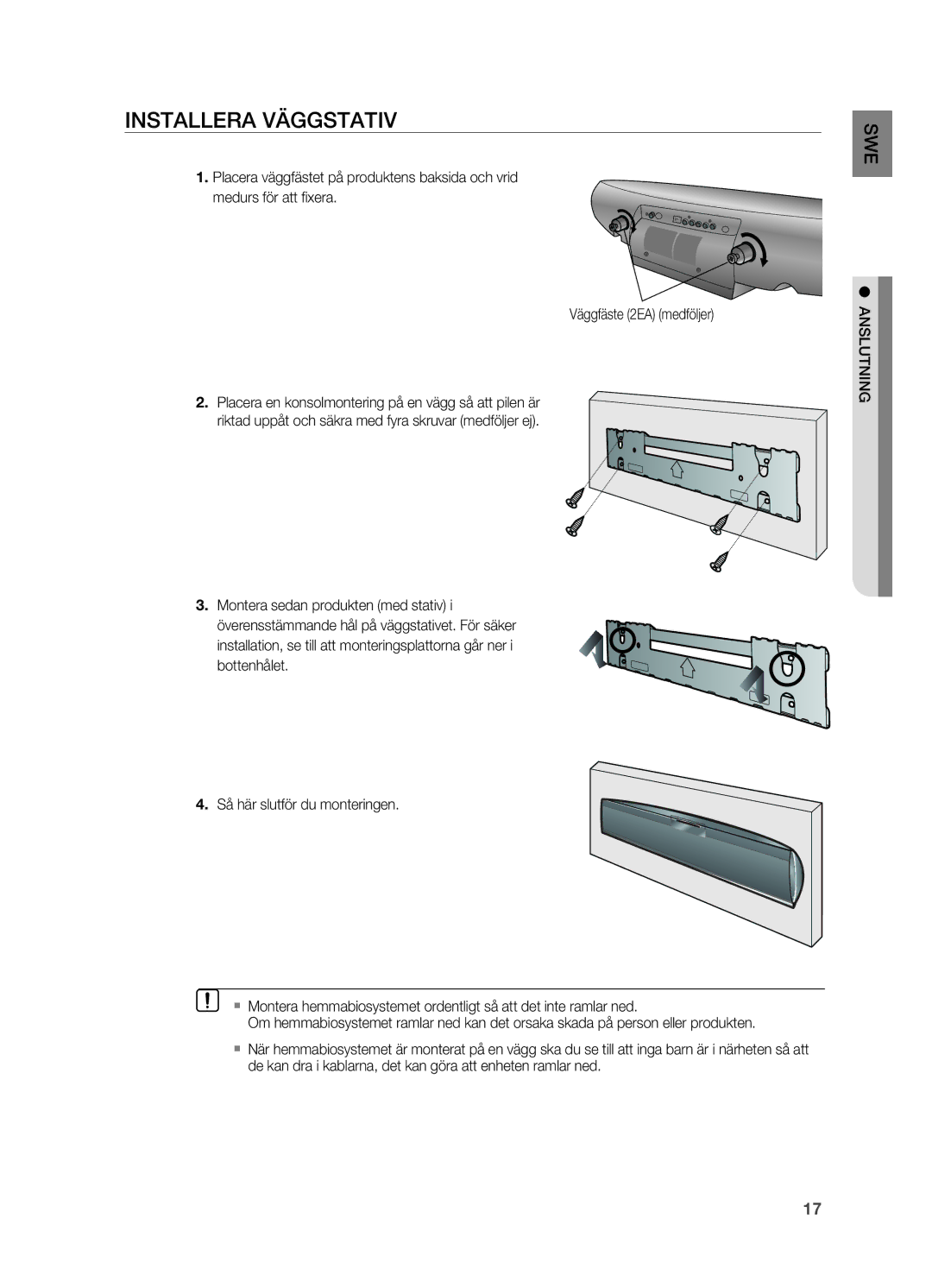 Samsung HT-X810R/XEE manual Installera VäGGSTATIV, Anslutning 