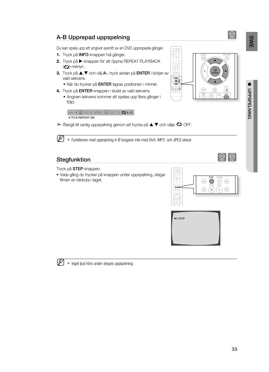 Samsung HT-X810R/XEE manual Stegfunktion 