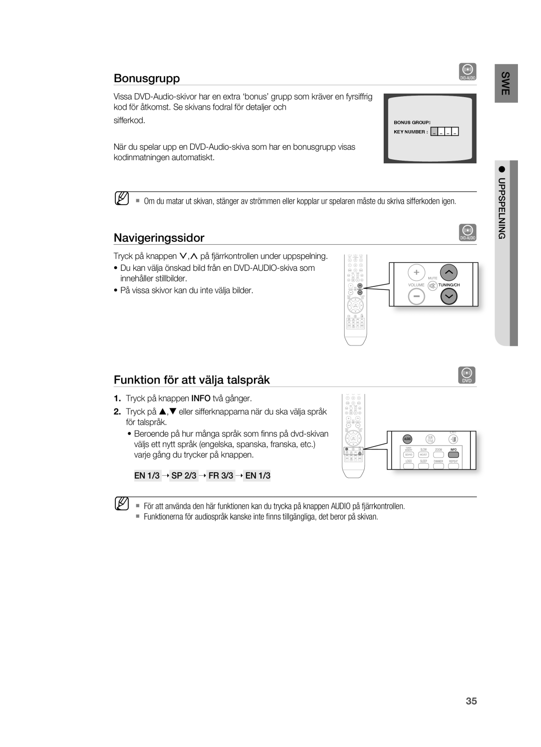 Samsung HT-X810R/XEE manual Bonusgrupp, Funktion för att välja talspråk 