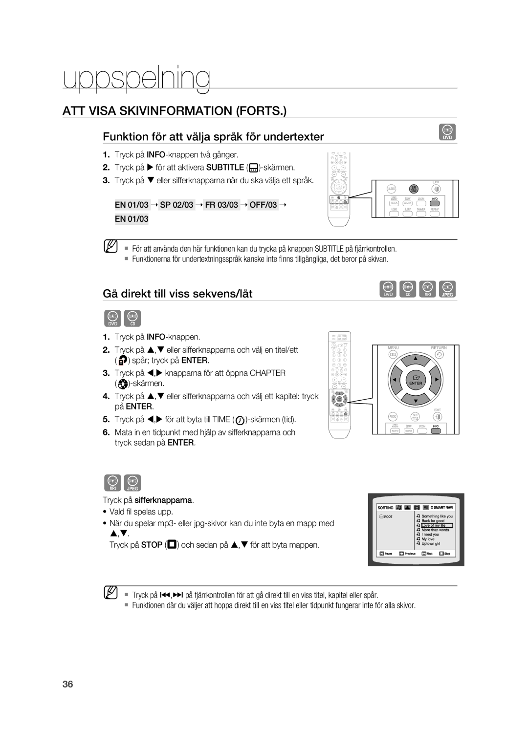 Samsung HT-X810R/XEE manual Funktion för att välja språk för undertexter, Gå direkt till viss sekvens/låt 