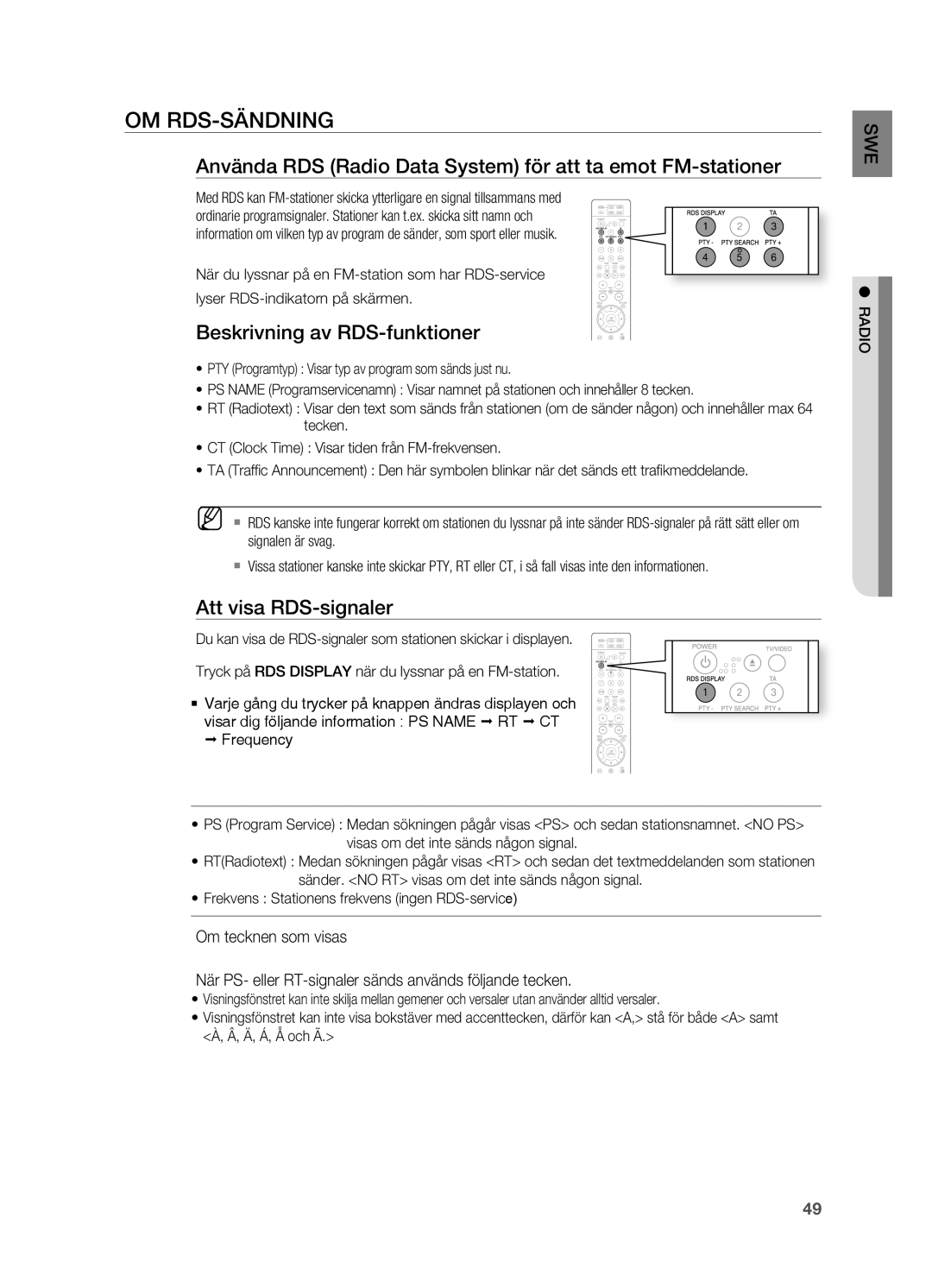 Samsung HT-X810R/XEE OM RDS-SäNDNING, Använda RDS Radio Data System för att ta emot FM-stationer, Att visa RDS-signaler 