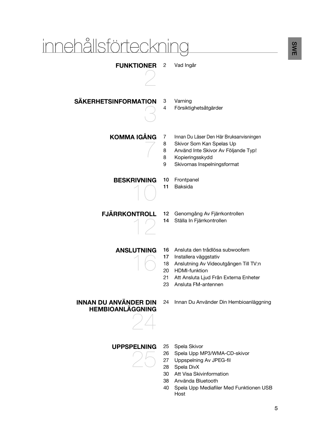 Samsung HT-X810R/XEE manual Innehållsförteckning 