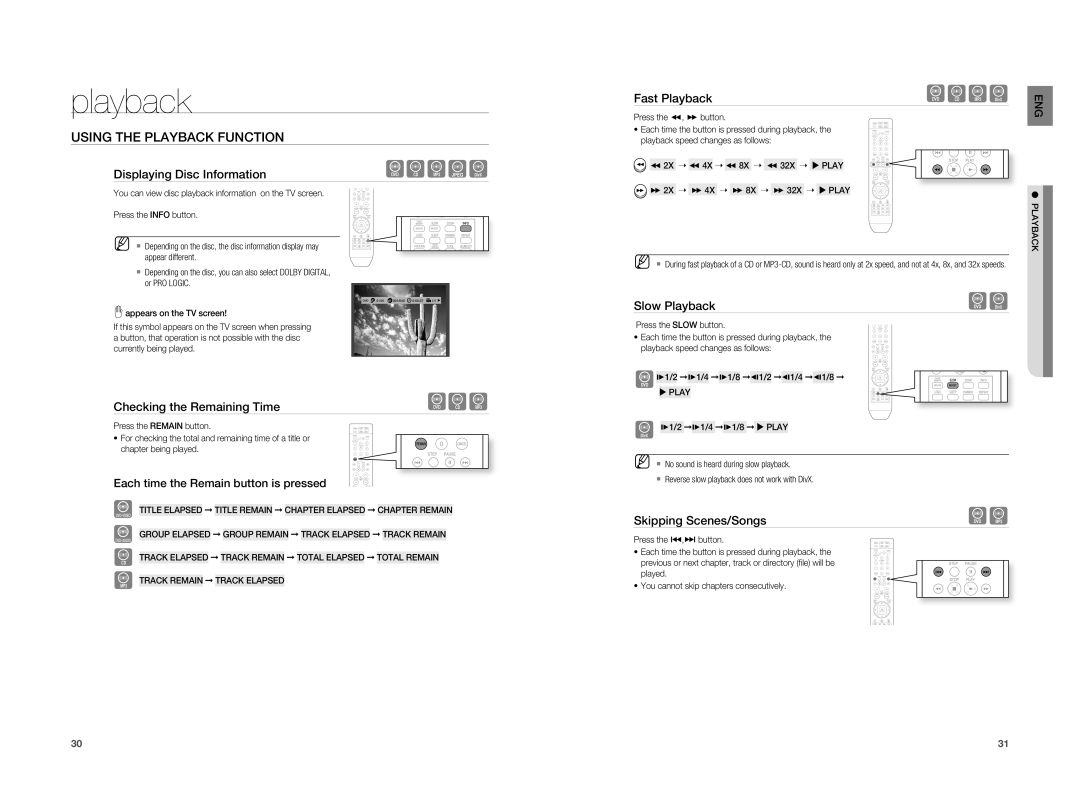 Samsung HT-X810R/XEF, HT-X810R/EDC, HT-X810T/ADL, HT-X810R/XET manual Using the Playback Function 