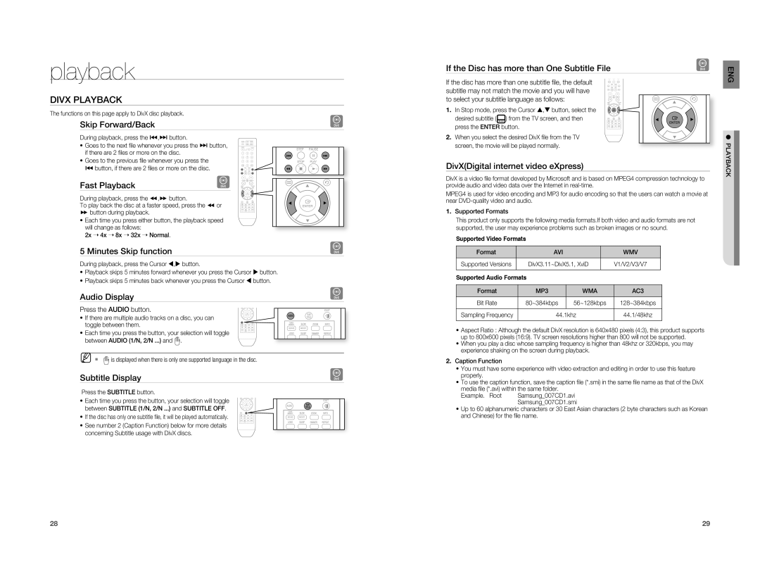 Samsung HT-X810R/EDC, HT-X810R/XEF, HT-X810T/ADL, HT-X810T/XSP, HT-X810T/XME, HT-X810T/XSV, HT-X810T/SAM manual Divx Playback 