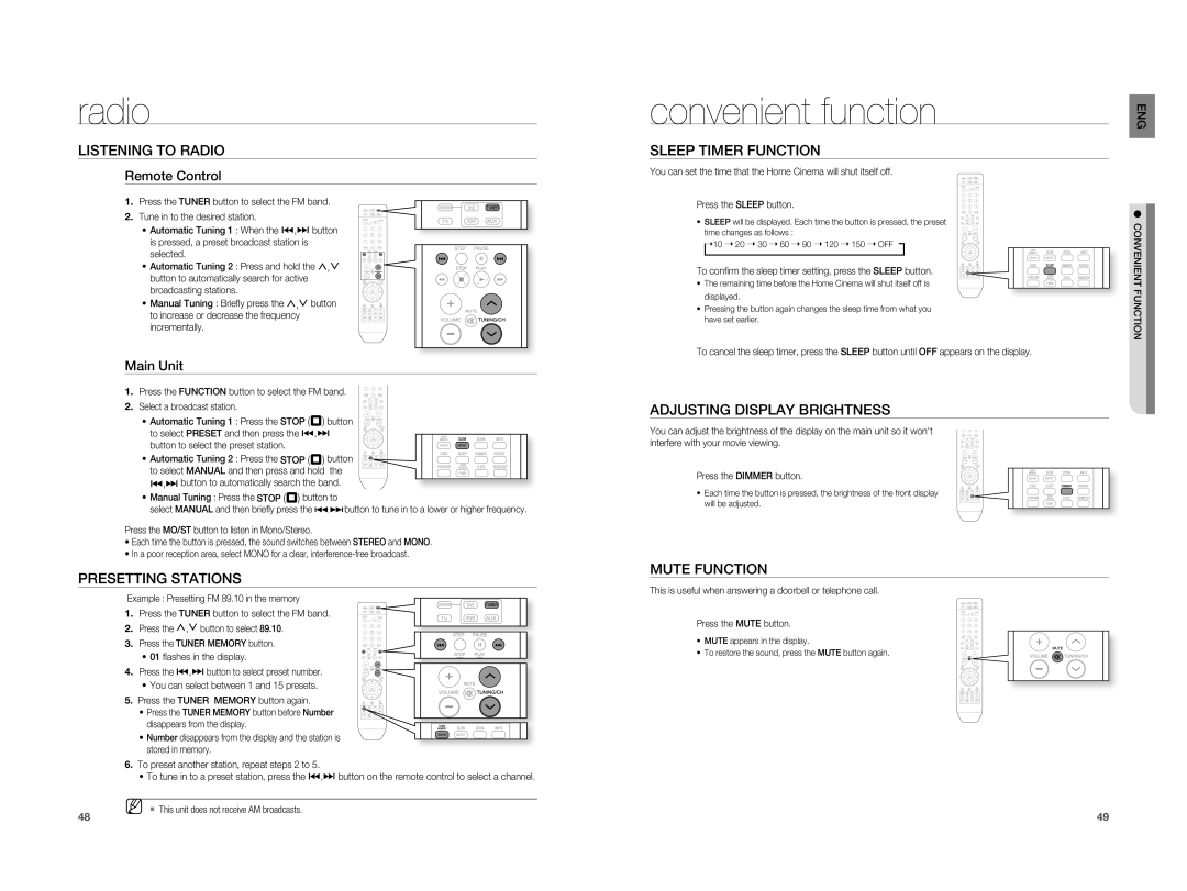 Samsung HT-X810T/XME, HT-X810R/XEF, HT-X810R/EDC, HT-X810T/ADL, HT-X810T/XSP, HT-X810T/XSV manual Radio, Convenient function 