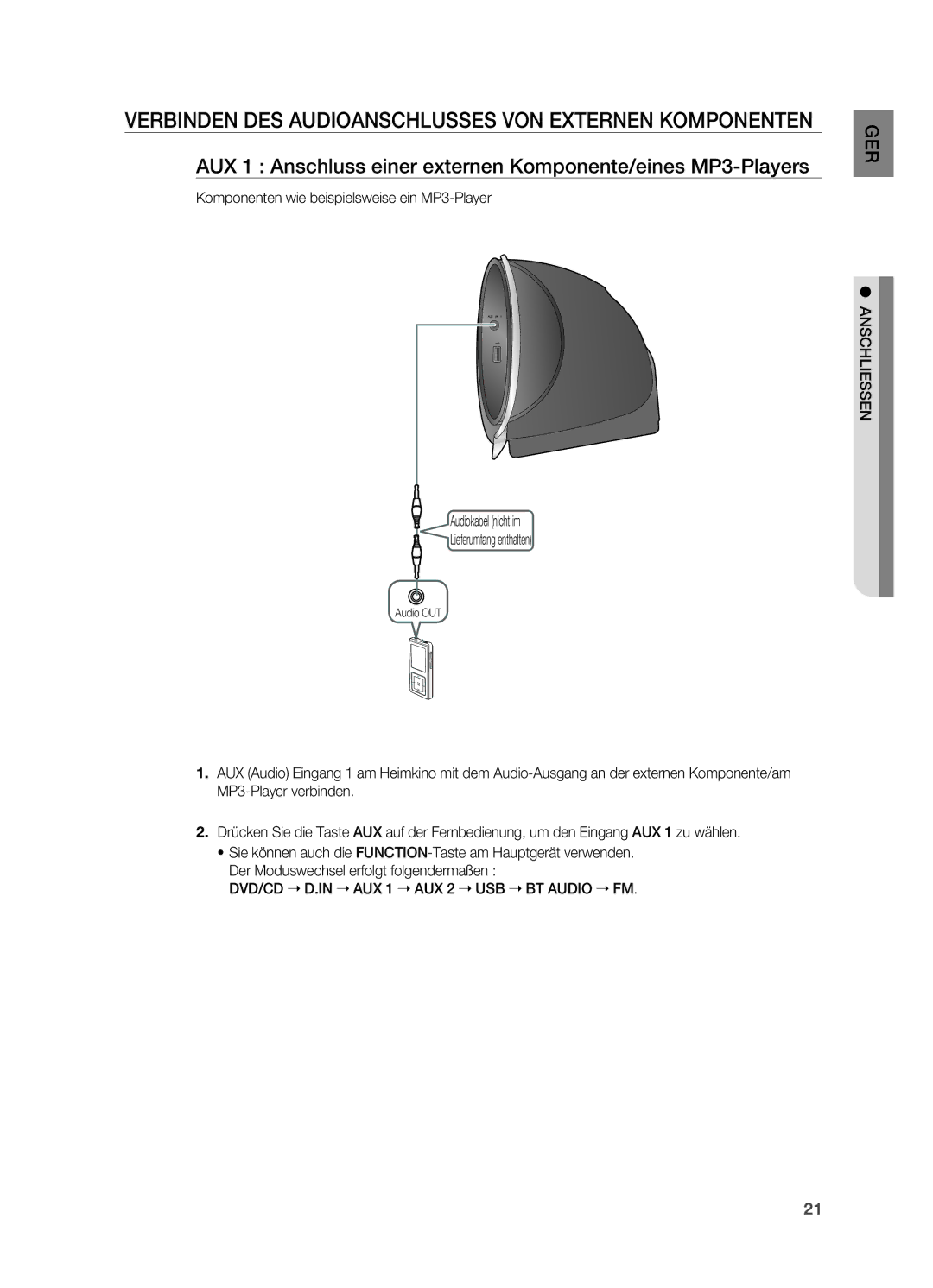 Samsung HT-X810R/XEF, HT-X810R/EDC, HT-X810T/ADL manual Verbinden DES AUDIoANSCHLUSSES VoN EXtERNEN KoMPoNENtEN 