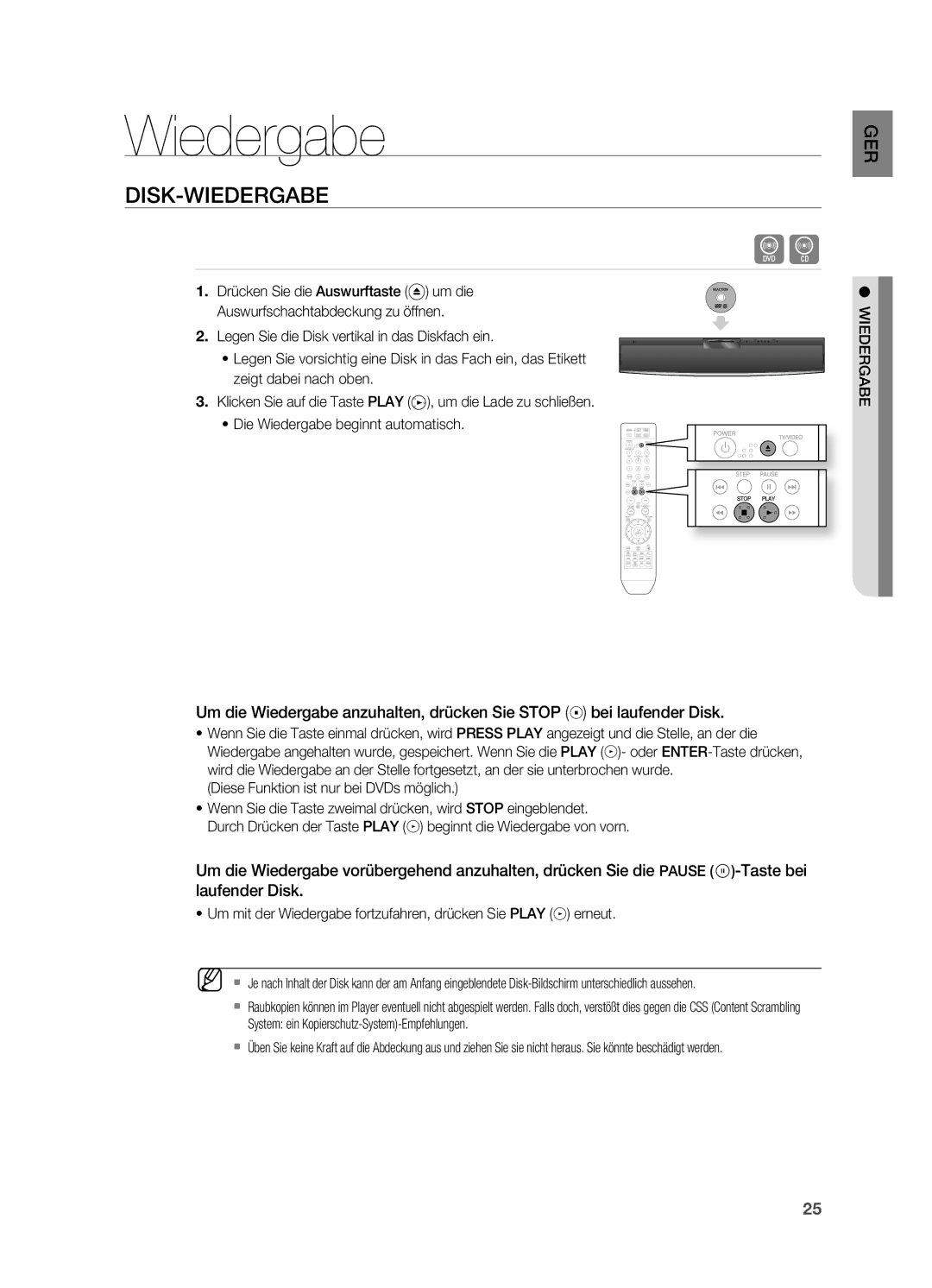 Samsung HT-X810R/EDC, HT-X810R/XEF, HT-X810T/ADL manual Wiedergabe, Diese Funktion ist nur bei DVDs möglich 