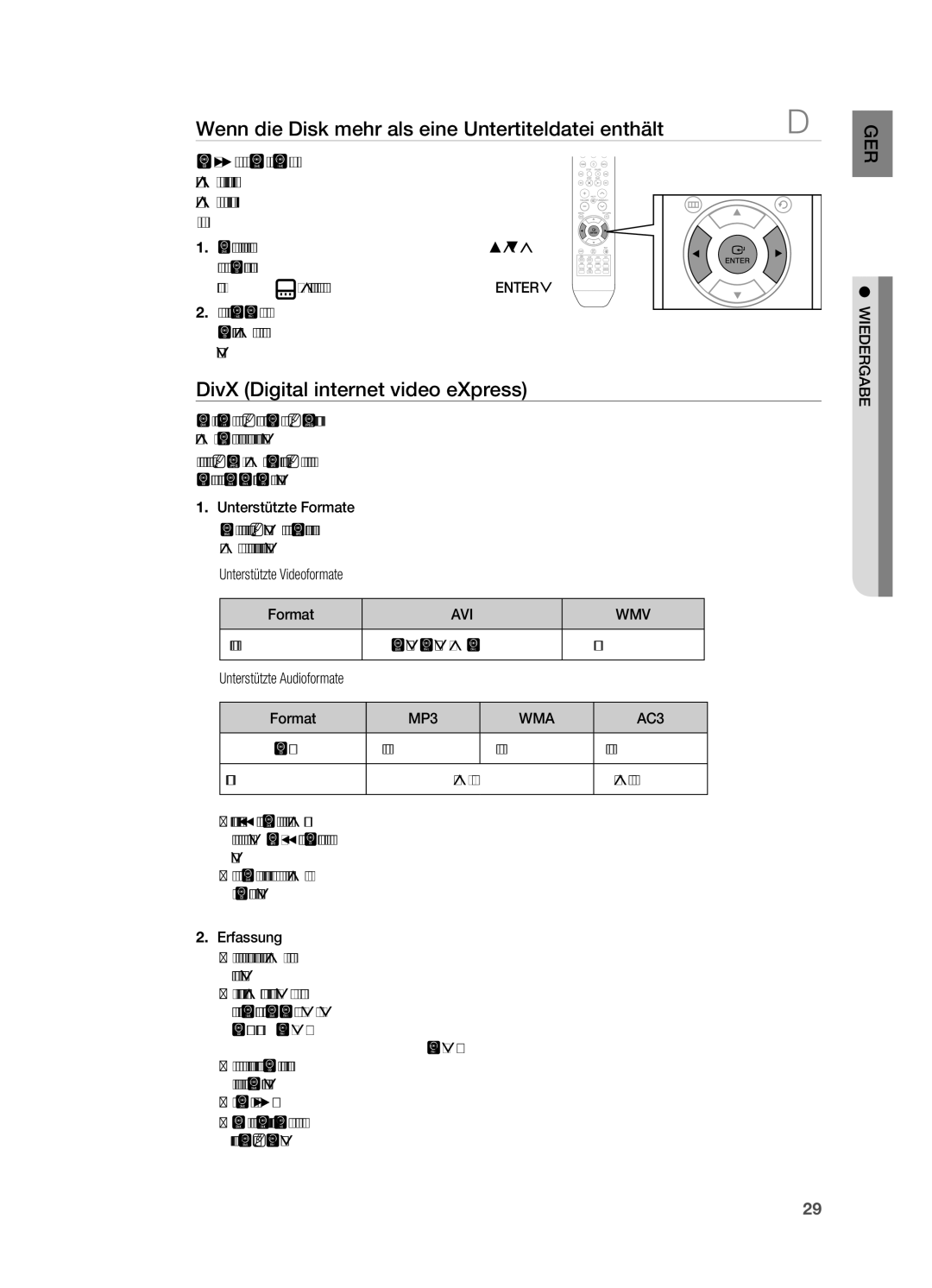 Samsung HT-X810T/ADL Wenn die Disk mehr als eine Untertiteldatei enthält, DivX Digital internet video eXpress, Avi Wmv 