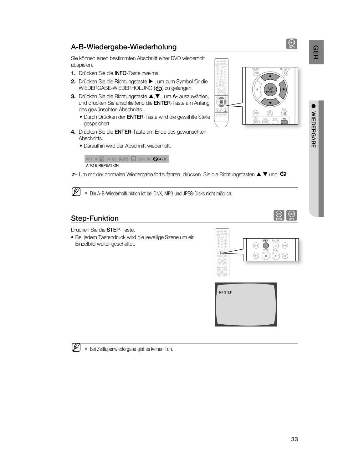 Samsung HT-X810R/XEF, HT-X810R/EDC, HT-X810T/ADL manual Wiedergabe-Wiederholung, Step-Funktion 