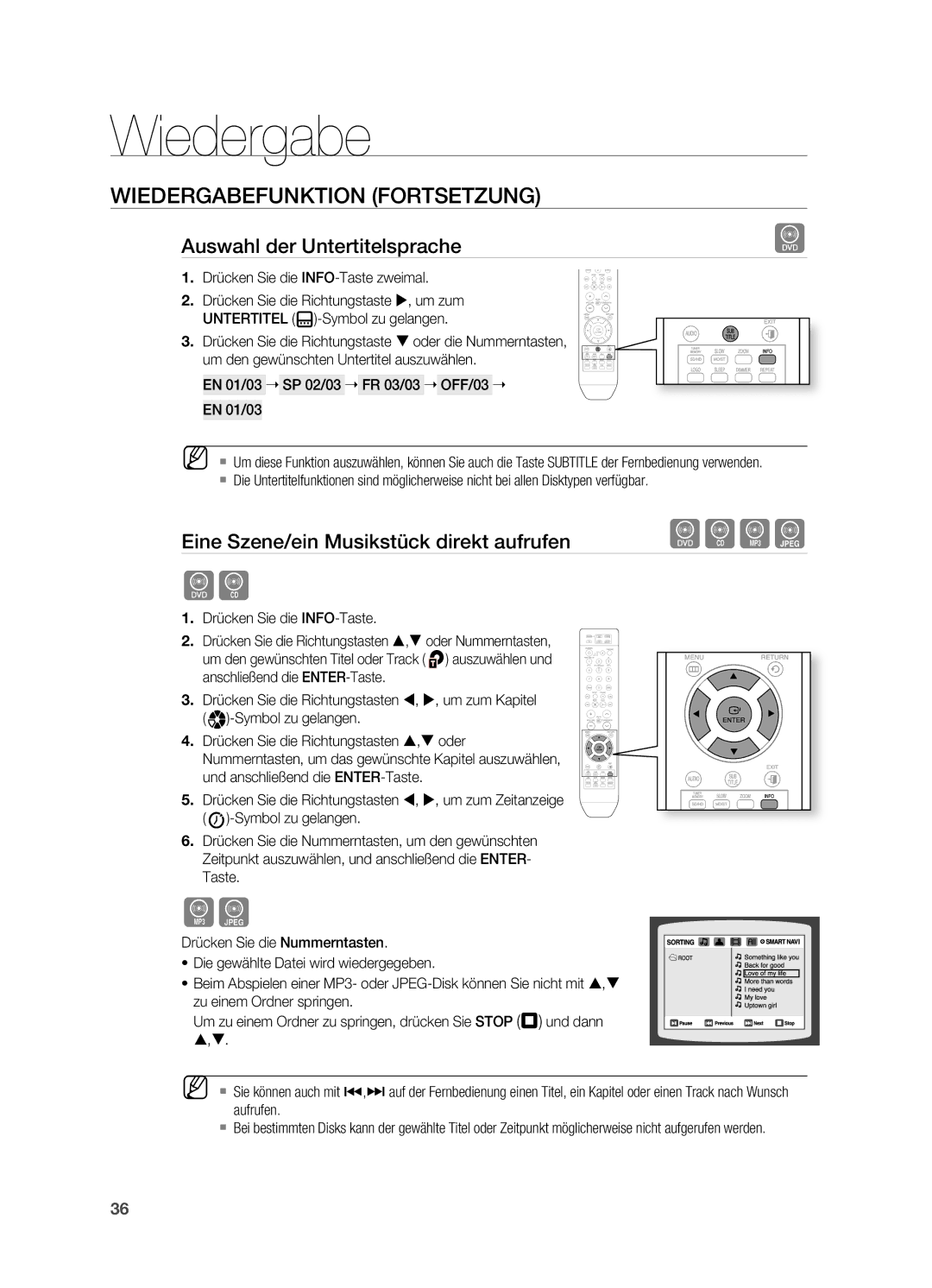 Samsung HT-X810R/XEF, HT-X810R/EDC, HT-X810T/ADL Auswahl der Untertitelsprache, Eine Szene/ein Musikstück direkt aufrufen 