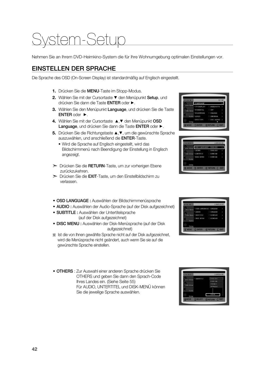 Samsung HT-X810R/XEF, HT-X810R/EDC, HT-X810T/ADL manual System-Setup, Einstellen der Sprache 