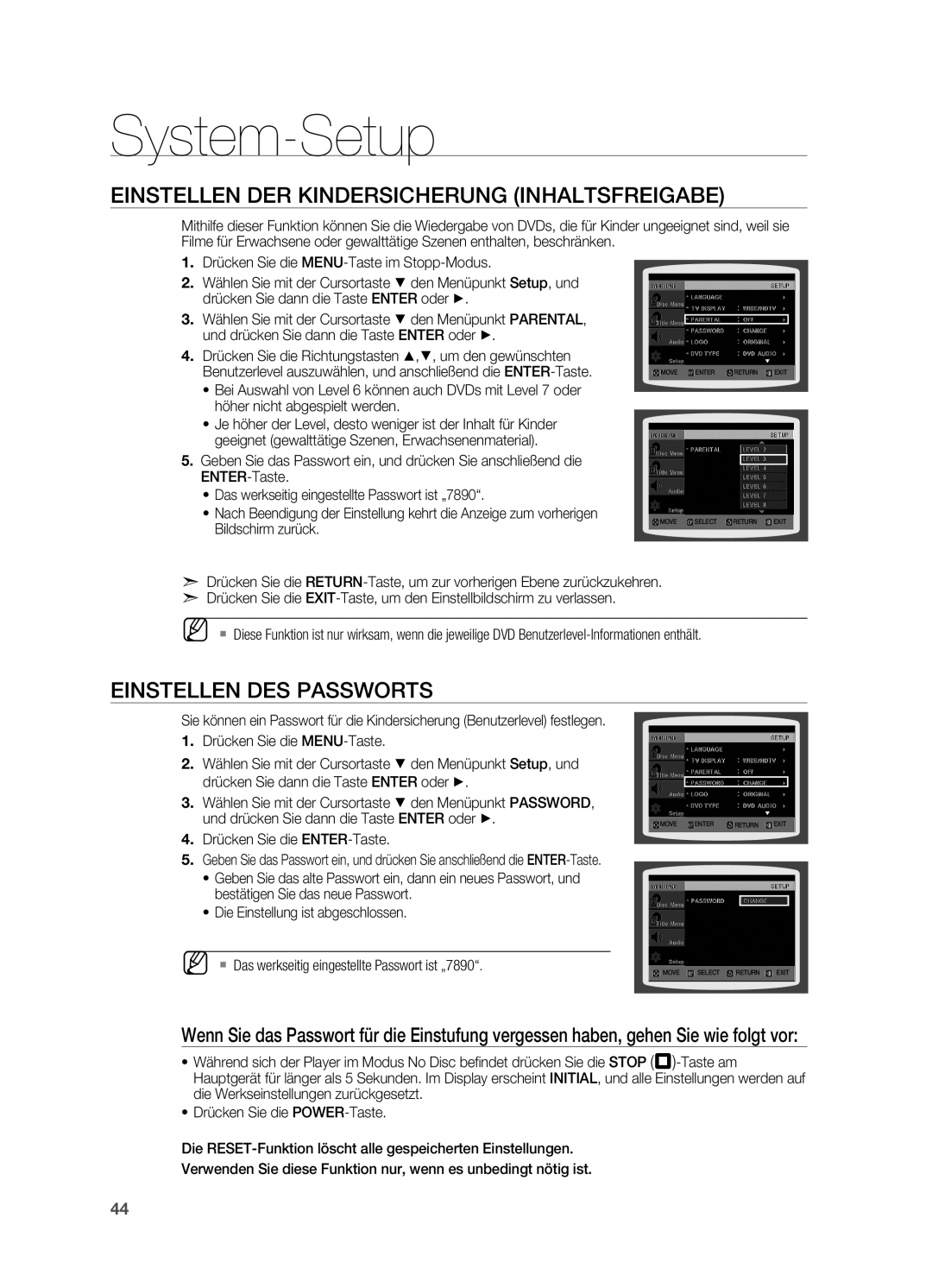 Samsung HT-X810T/ADL, HT-X810R/XEF, HT-X810R/EDC Einstellen der Kindersicherung Inhaltsfreigabe, Einstellen des Passworts 