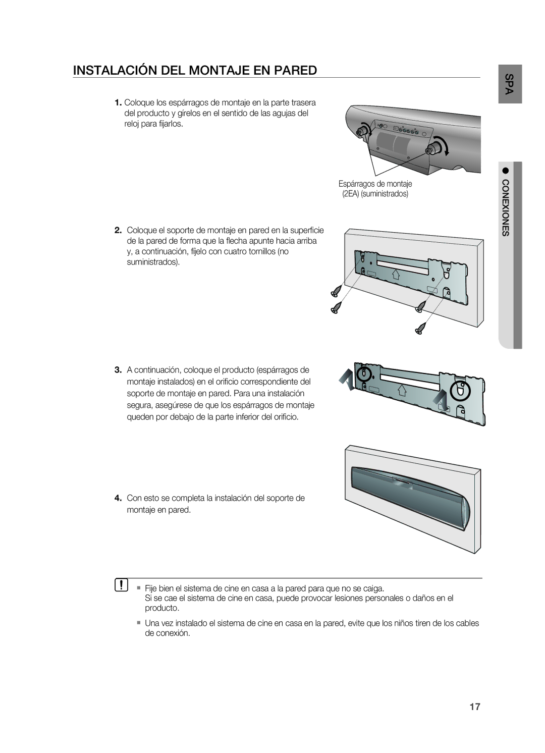 Samsung HT-X810R/XET manual Instalación DEL Montaje EN Pared, Conexiones 