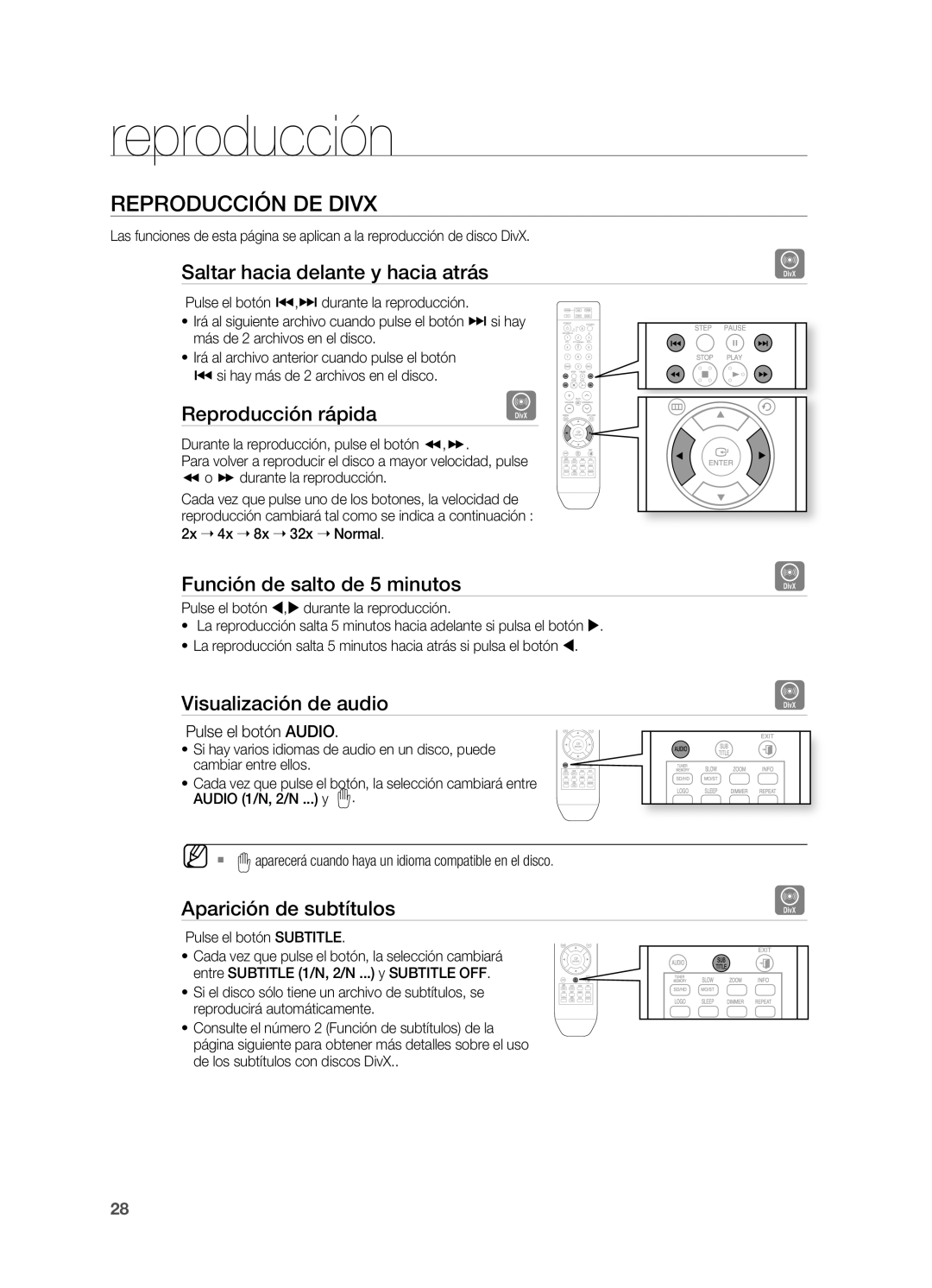 Samsung HT-X810R/XET manual Reproducción DE Divx 