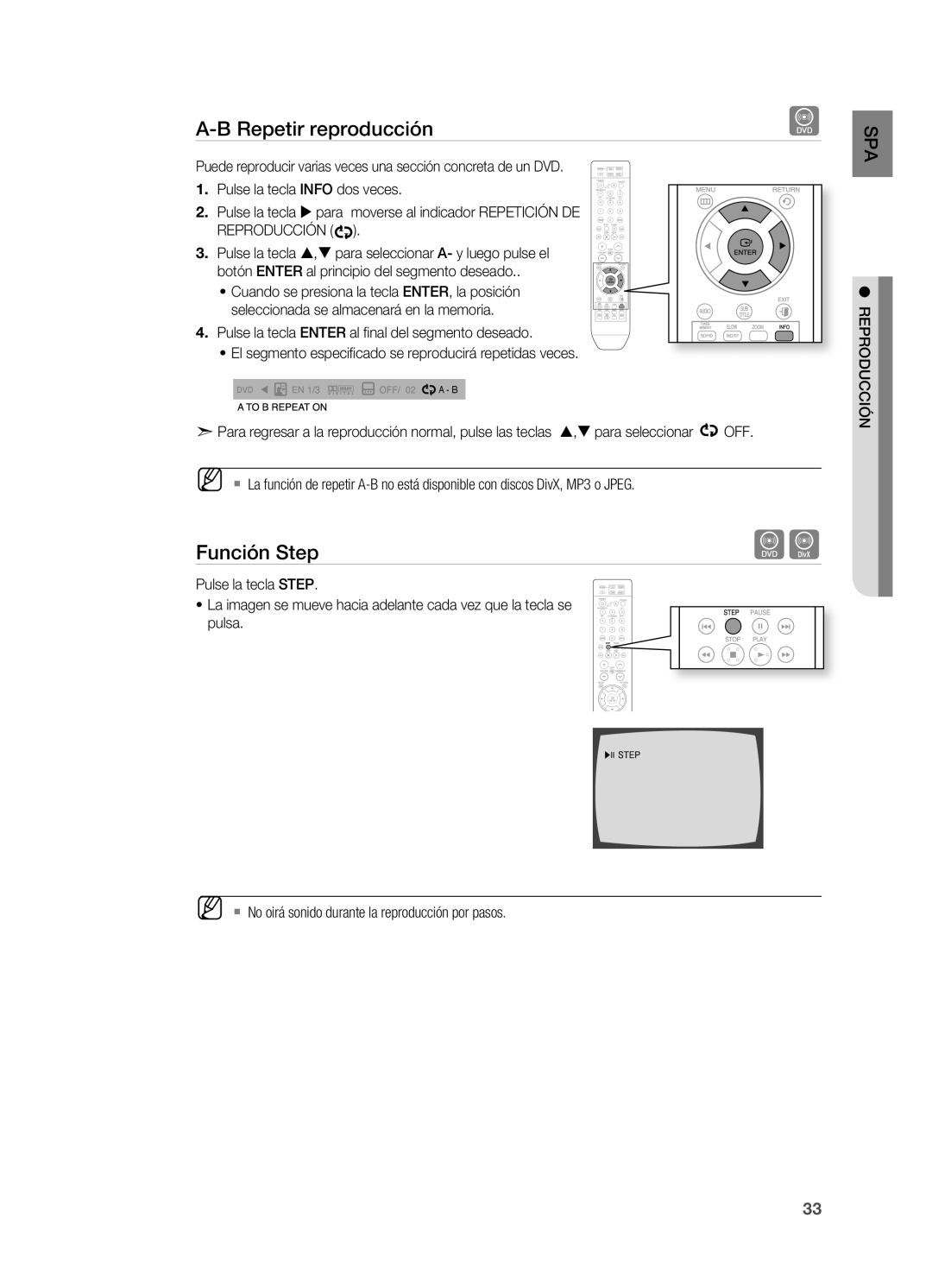 Samsung HT-X810R/XET manual Repetir reproducción, Función Step 