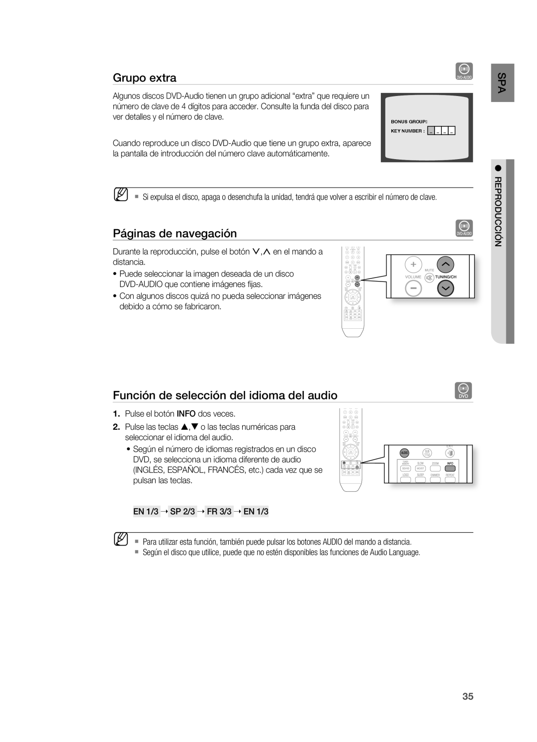 Samsung HT-X810R/XET manual Función de selección del idioma del audio, Spa, Pulse el botón Info dos veces 