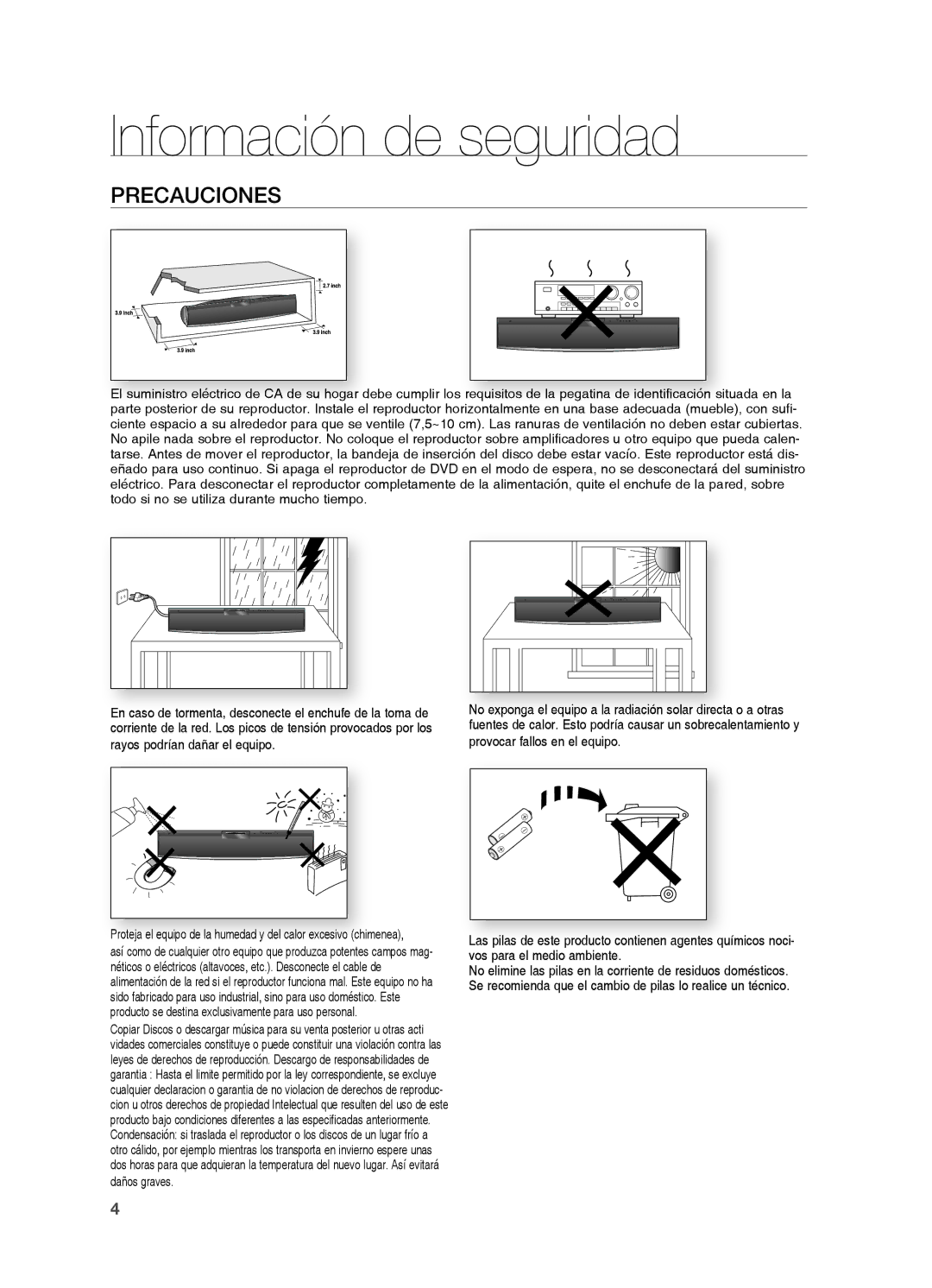 Samsung HT-X810R/XET manual Precauciones, Rayos podrían dañar el equipo 