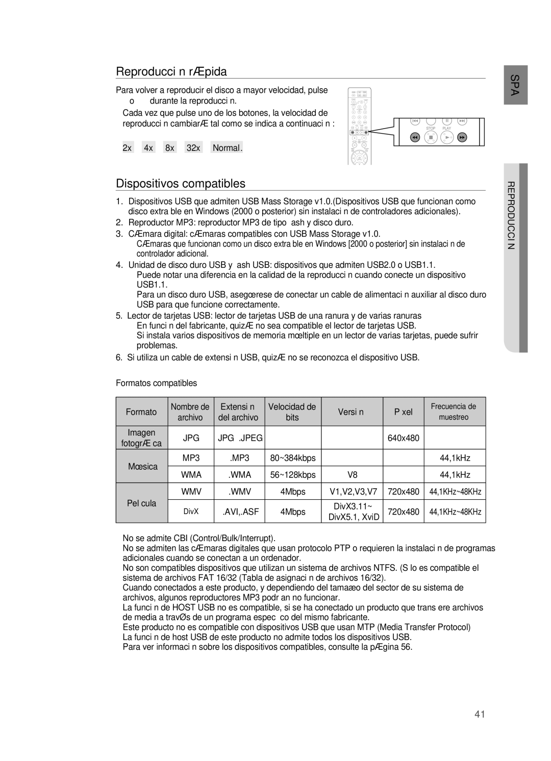 Samsung HT-X810R/XET manual Dispositivos compatibles, 2x 4x 8x 32x Normal, Extensión Velocidad de Versión Píxel 