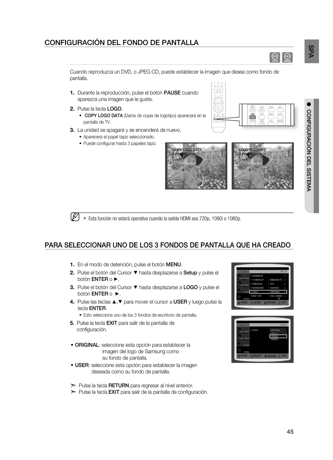 Samsung HT-X810R/XET manual CONFIgURACIÓN DEL Fondo DE Pantalla, Su fondo de pantalla 