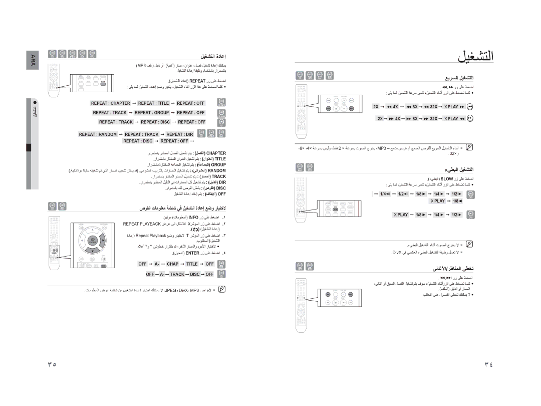 Samsung HT-XA100CT/UMG manual ﺹﺮﻘﻟﺍ ﺕﺎﻣﻮﻠﻌﻣ ﺔﺷﺎﺷ ﻲﻓ ﻞﻴﻐﺸﺘﻟﺍ ﺓﺩﺎﻋﺇ ﻊﺿﻭ ﺭﺎﻴﺘﺧﻻ, ءﻲﻄﺒﻟﺍ ﻞﻴﻐﺸﺘﻟﺍ, ﻲﻧﺎﻏﻷﺍ/ﺮﻇﺎﻨﻤﻟﺍ ﻲﻄﺨﺗ 