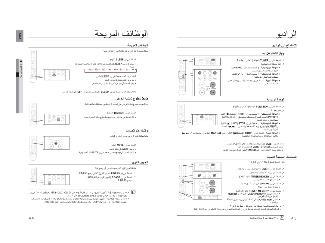 Samsung HT-XA100T/MEA, HT-XA100CT/UMG, HT-XA100T/UMG manual ﺔﺤﻳﺮﻤﻟﺍ ﻒﺋﺎﻇﻮﻟﺍ, ﻮﻳﺩﺍﺮﻟﺍ 