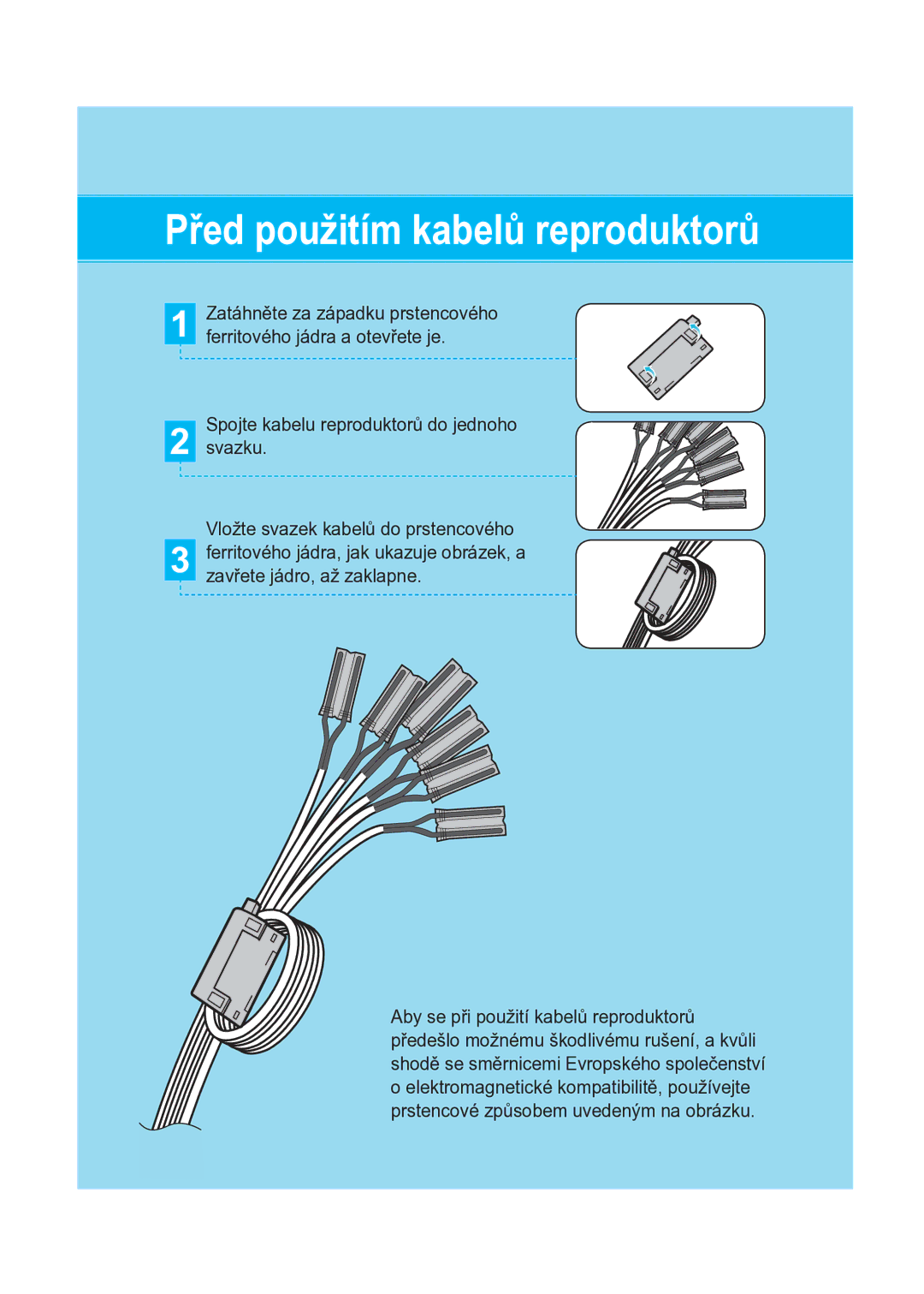 Samsung HT-XA100T/EDC, HT-XA100CT/EDC manual Před použitím kabelů reproduktorů 