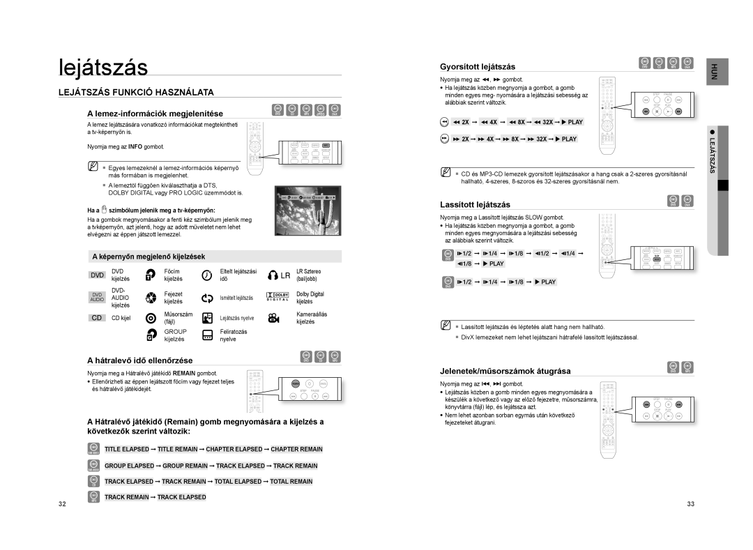 Samsung HT-XA100T/XEE, HT-XA100T/EDC manual Lejátszás Funkció Használata 