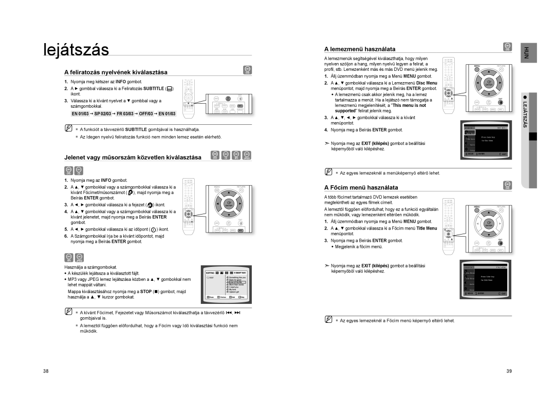 Samsung HT-XA100T/EDC, HT-XA100T/XEE Feliratozás nyelvének kiválasztása, Jelenet vagy műsorszám közvetlen kiválasztása 