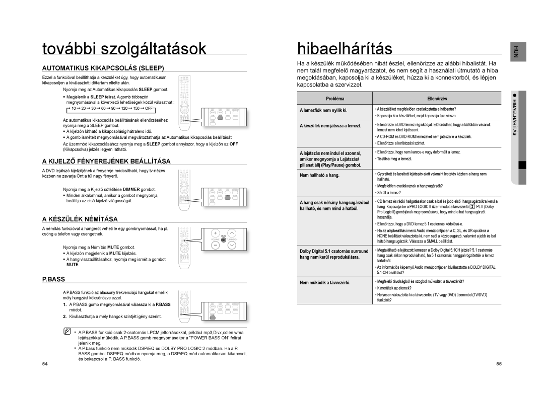 Samsung HT-XA100T/EDC, HT-XA100T/XEE manual További szolgáltatások, Hibaelhárítás 