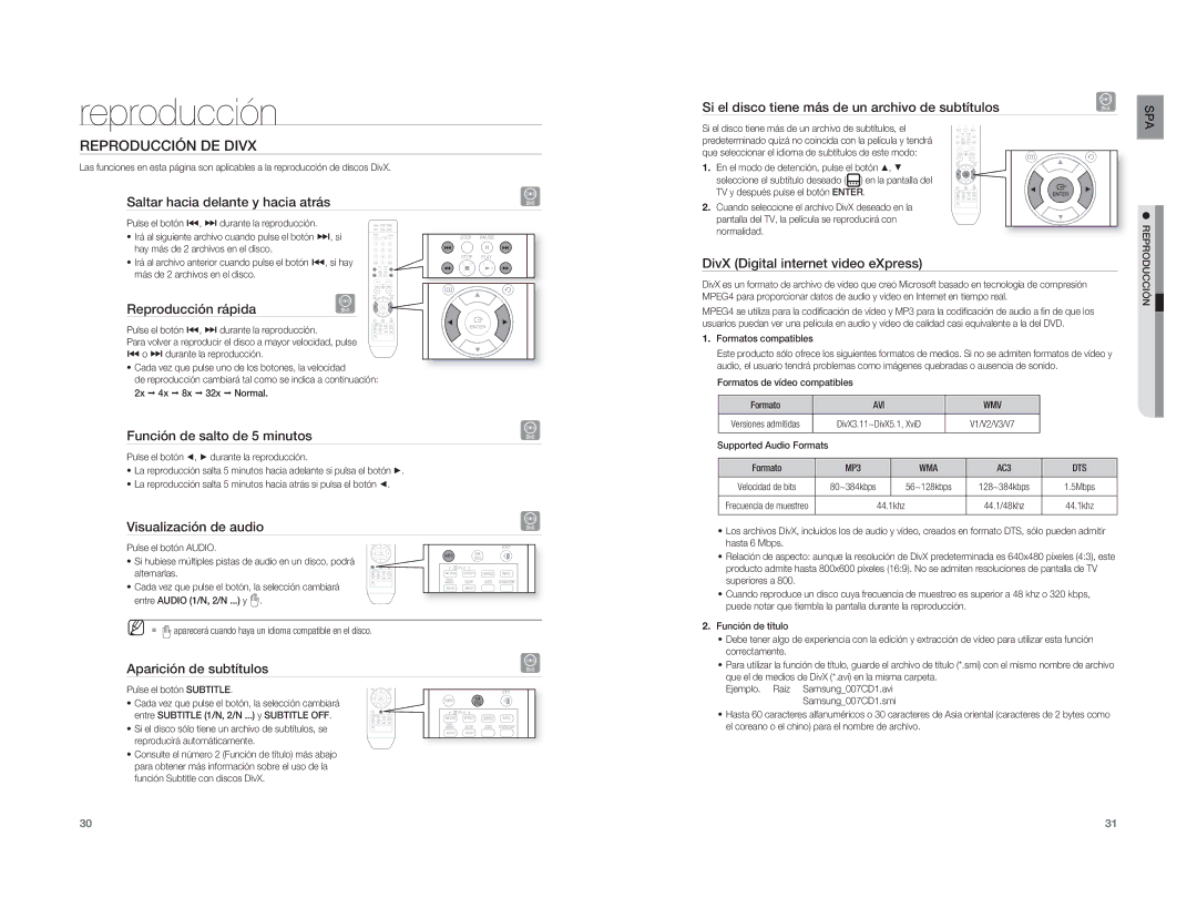 Samsung HT-XA100T/XET, HT-XA100T/EDC, HT-XA100CT/XET manual Reproducción DE Divx 