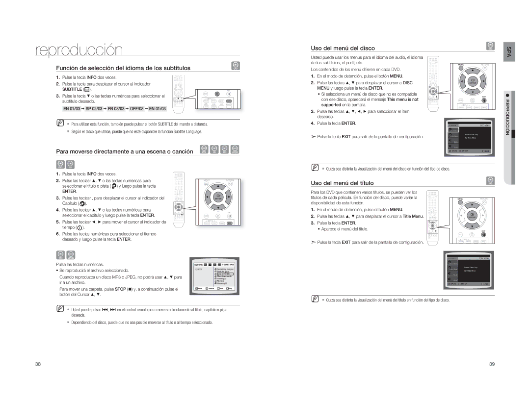 Samsung HT-XA100CT/XET Función de selección del idioma de los subtítulos, Para moverse directamente a una escena o canción 