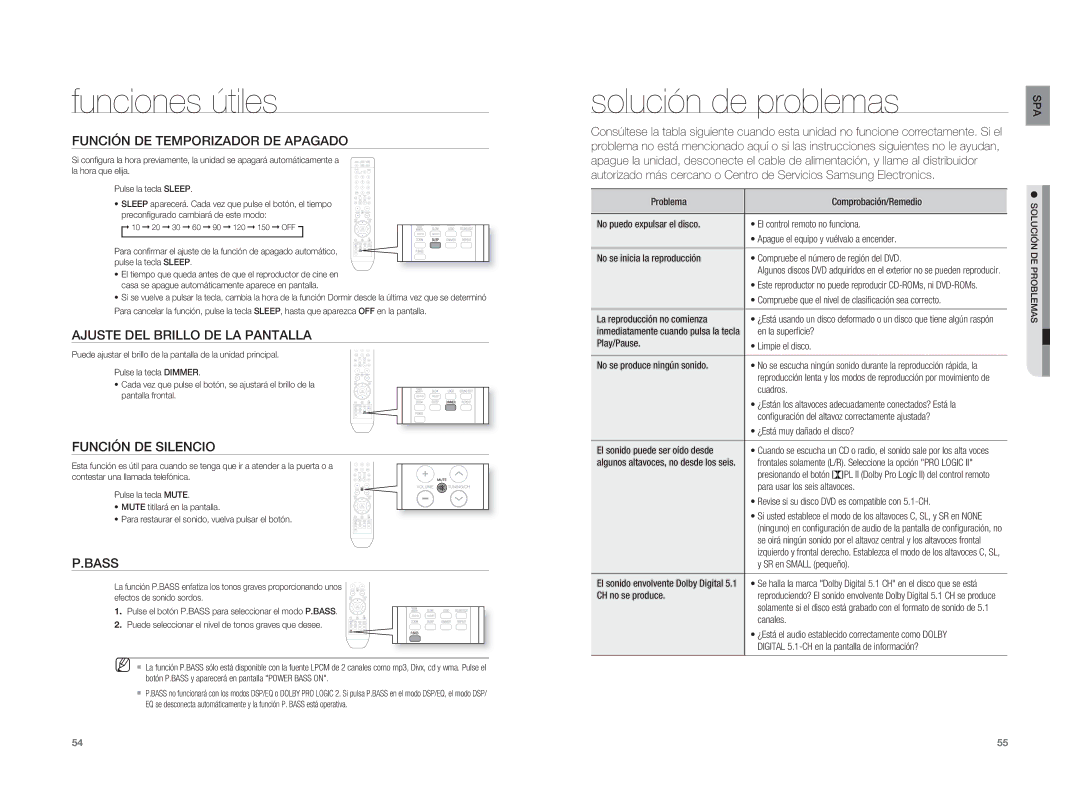 Samsung HT-XA100T/XET, HT-XA100T/EDC, HT-XA100CT/XET manual Funciones útiles, Solución de problemas 