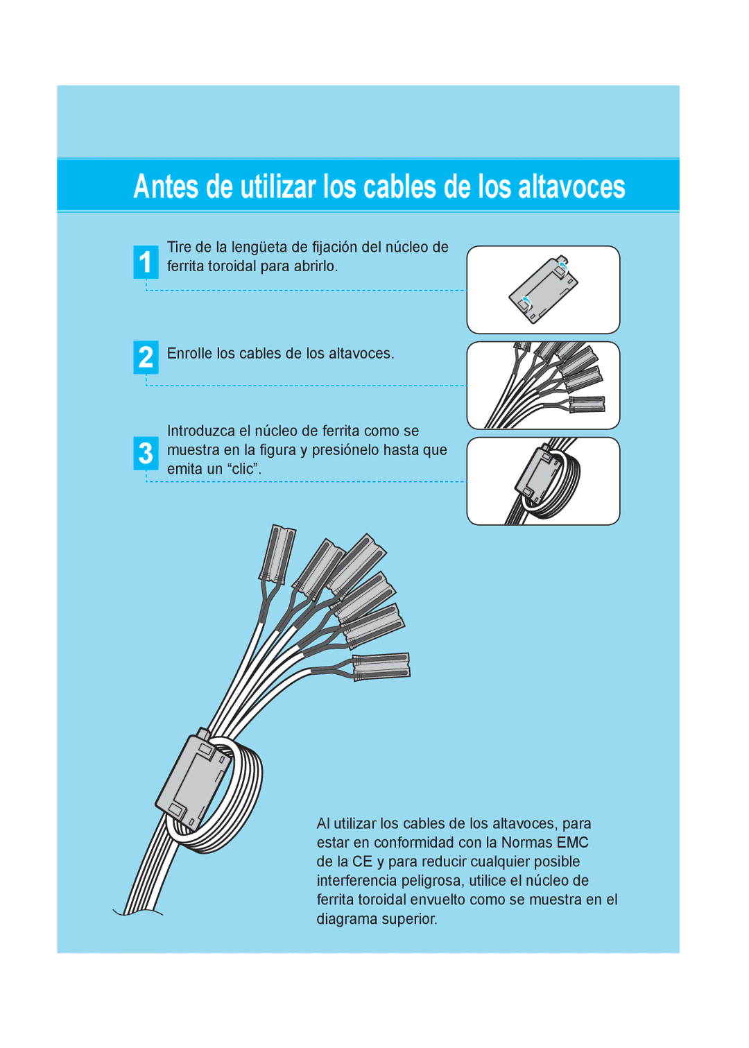 Samsung HT-XA100CT/XET, HT-XA100T/EDC, HT-XA100T/XET manual Antes de utilizar los cables de los altavoces 