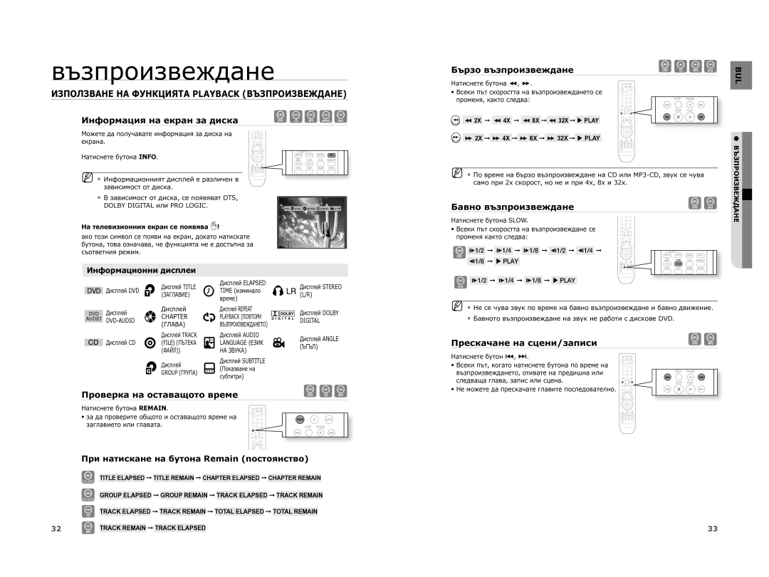 Samsung HT-XA100T/EDC manual Използване НА Функцията Playback Възпроизвеждане, Информация на екран за диска 