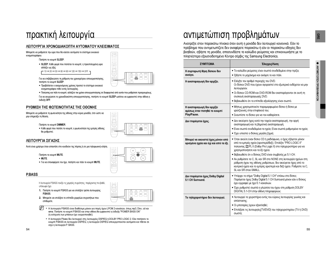 Samsung HT-XA100T/EDC manual Πρακτική λειτουργία, Αντιμετώπιση προβλημάτων 