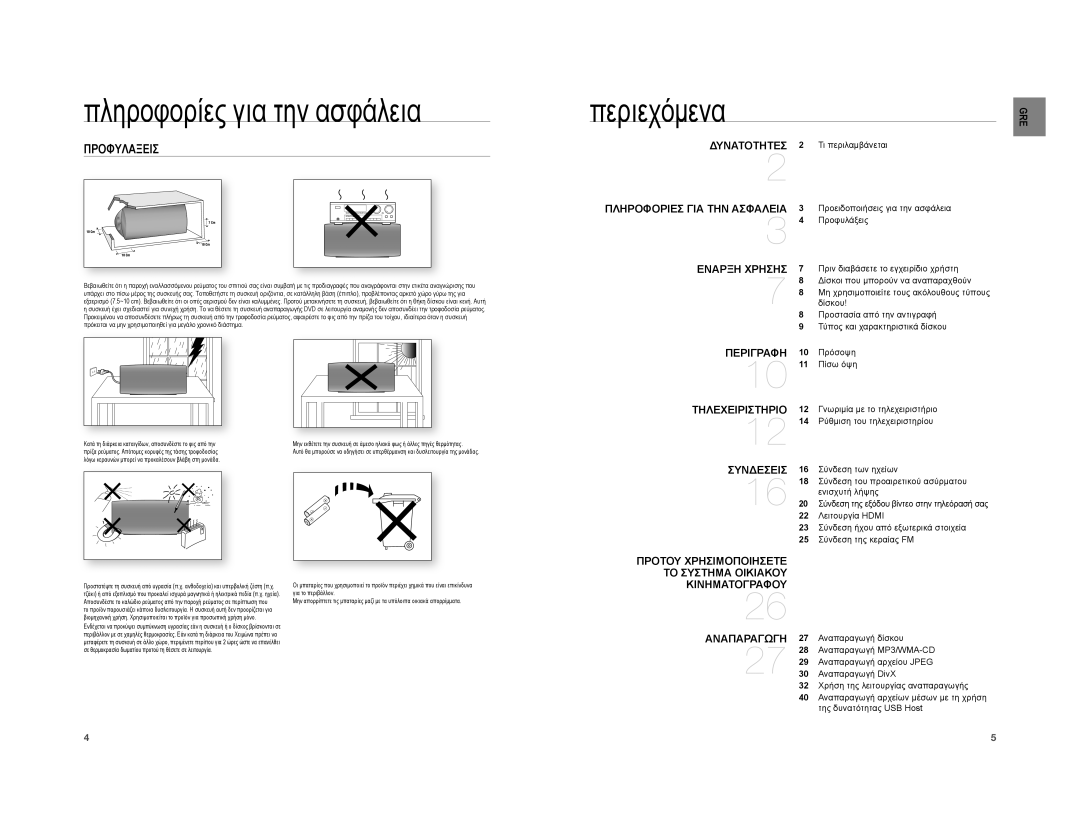 Samsung HT-XA100T/EDC manual Περιεχόμενα, Προφυλαξεισ 