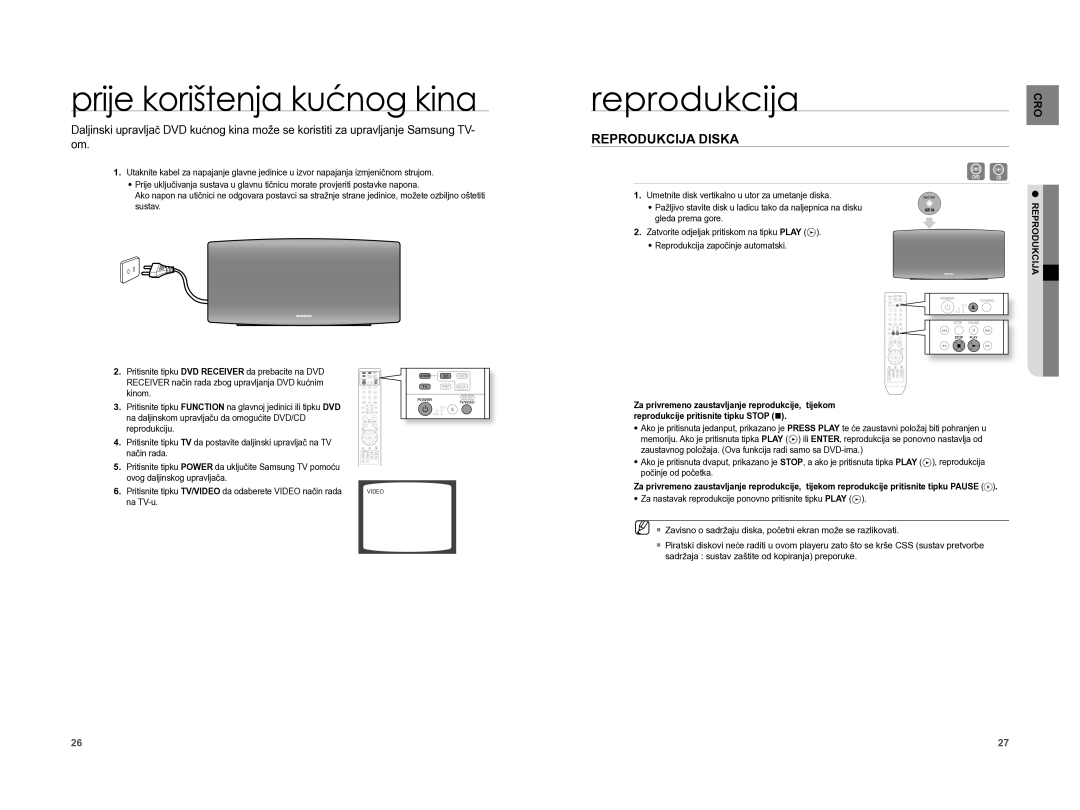 Samsung HT-XA100T/EDC manual Prije korištenja kućnog kina, Reprodukcija Diska 