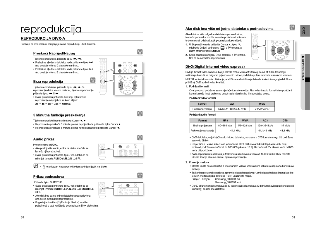 Samsung HT-XA100T/EDC manual Reprodukcija DIVX-A 