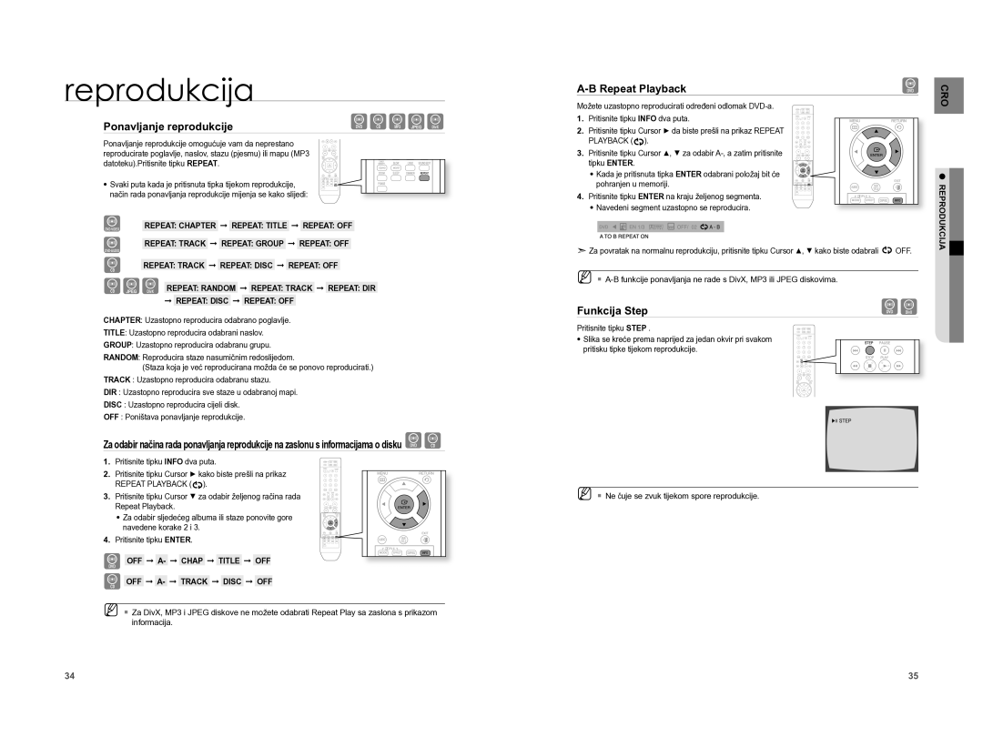 Samsung HT-XA100T/EDC manual Ponavljanje reprodukcije, Repeat Playback, Funkcija Step 