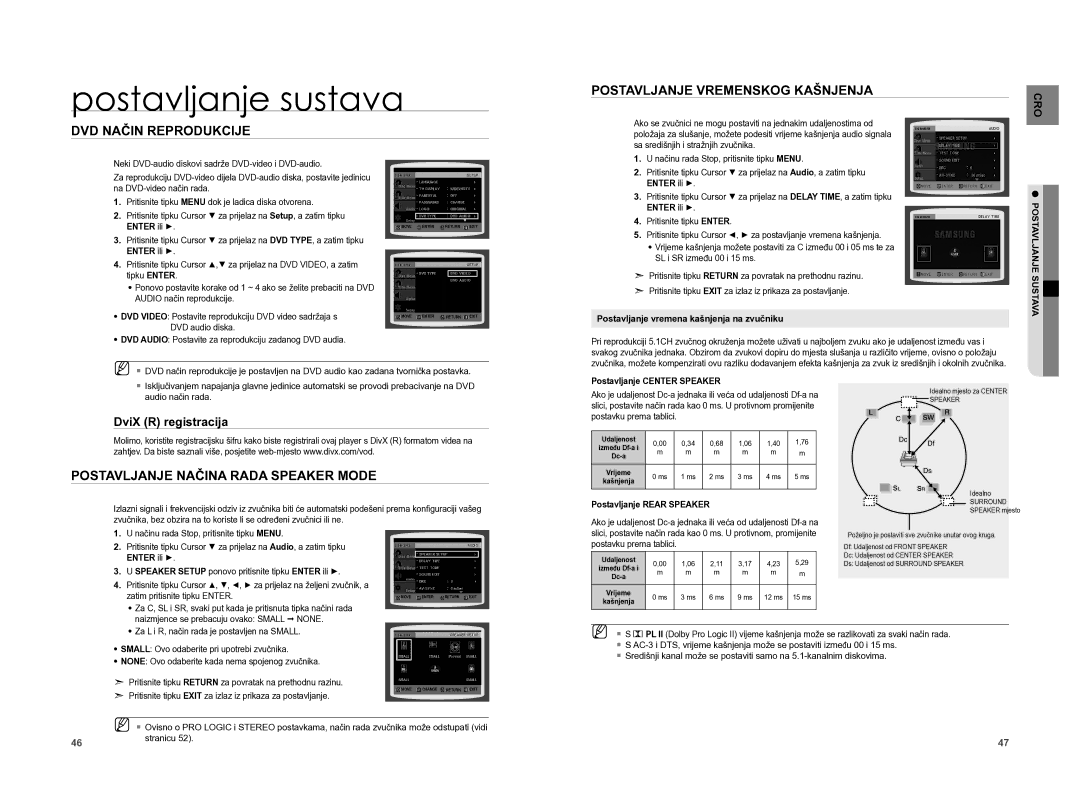 Samsung HT-XA100T/EDC DVD Način Reprodukcije Postavljanje Vremenskog Kašnjenja, Postavljanje Načina Rada Speaker Mode 