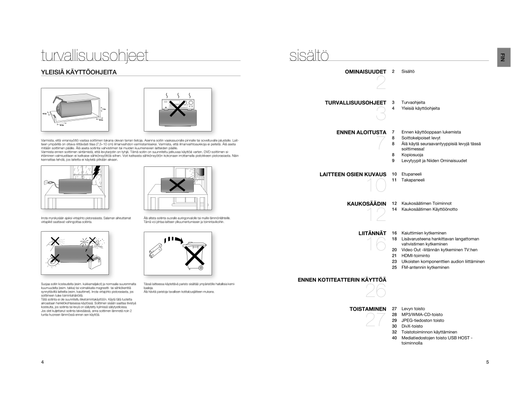 Samsung HT-XA100T/XEE manual Sisältö, Yleisiä Käyttöohjeita 